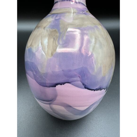Bruce Fairman Studio Art Pottery Pink Purple & Tan Luster Glaze Vase 7” Signed - Picture 5 of 11